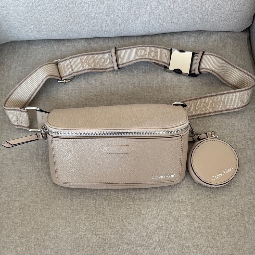 Calvin Klein Taupe Pebbled Belt Bag with Coin Pouch